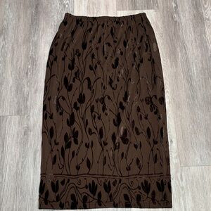 Vintage 90s brown floral skirt with velvet